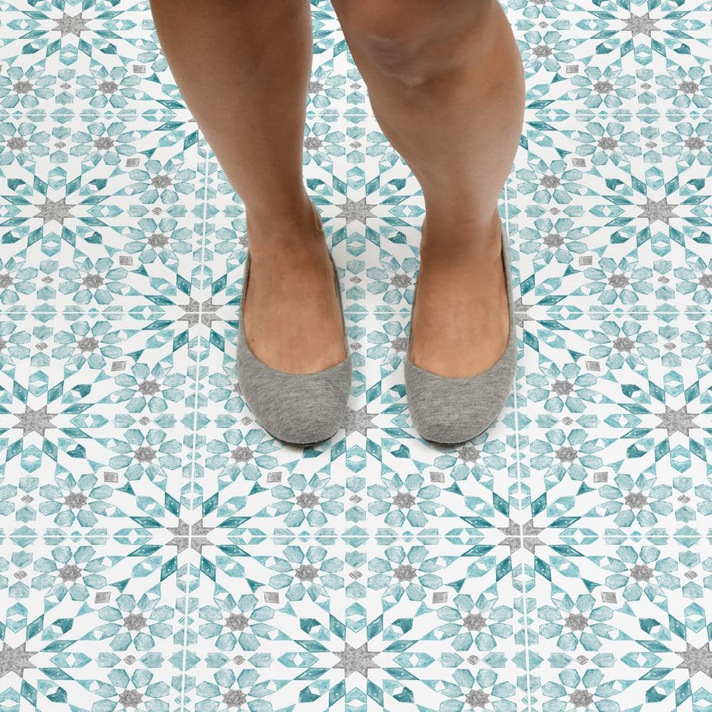 FloorPops Radiance Peel and Stick Floor Tiles, 12 in. x 12 in., Blue Pattern (20 Tiles, 20 sq. ft.)
