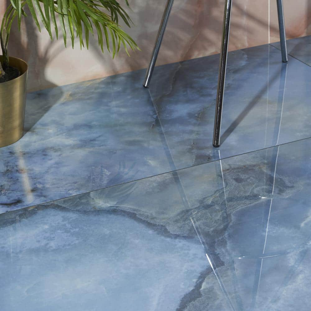 Jume Onyx Blue 23.62 in. x 47.24 in. Polished Porcelain Floor and Wall Tile (15.49 sq. ft./Case)