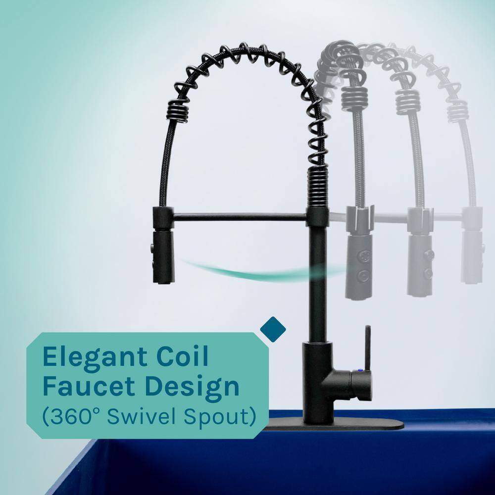 TEHILA Blue Thermoplastic Utility Sink with Matte Black Faucet