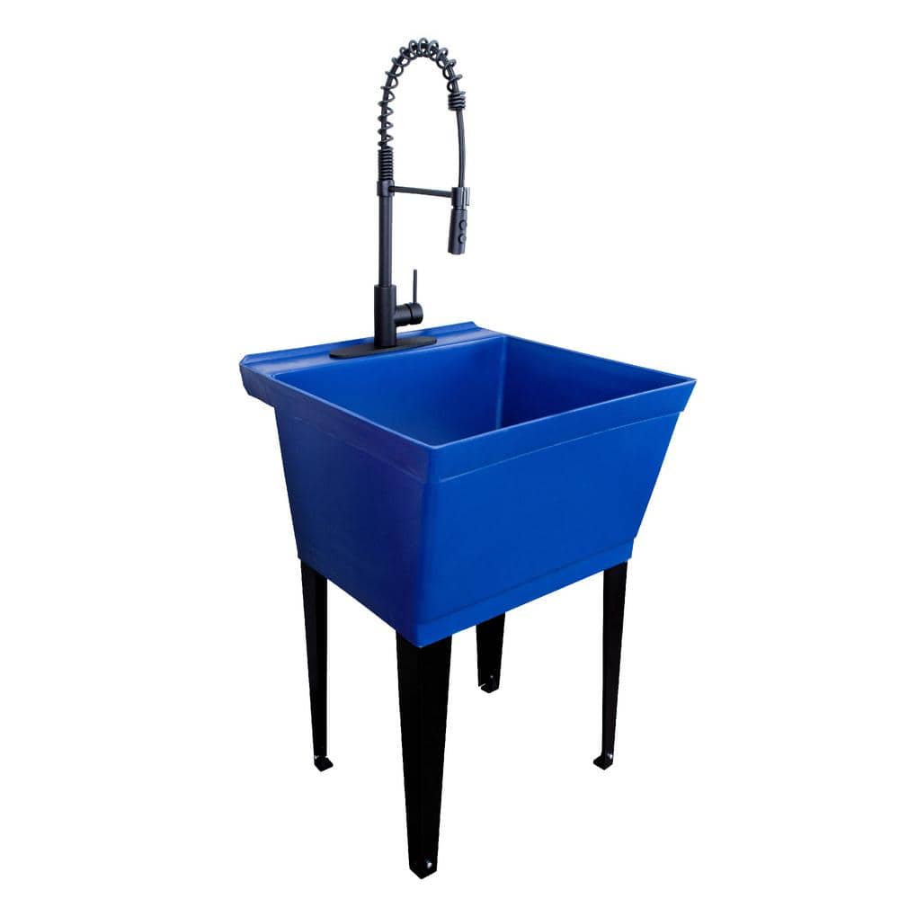 TEHILA Blue Thermoplastic Utility Sink with Matte Black Faucet