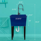 TEHILA Blue Thermoplastic Utility Sink with Matte Black Faucet