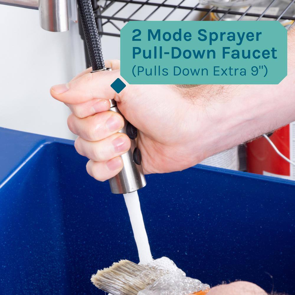 TEHILA 22.875 in. x 23.5 in. Blue Thermoplastic Utility Sink with Stainless Steel Pull-Down Faucet