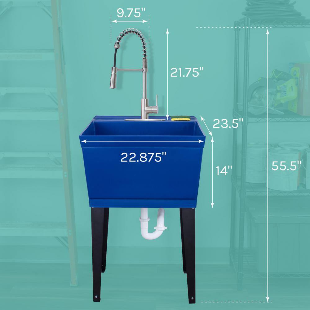 TEHILA 22.875 in. x 23.5 in. Blue Thermoplastic Utility Sink with Stainless Steel Pull-Down Faucet