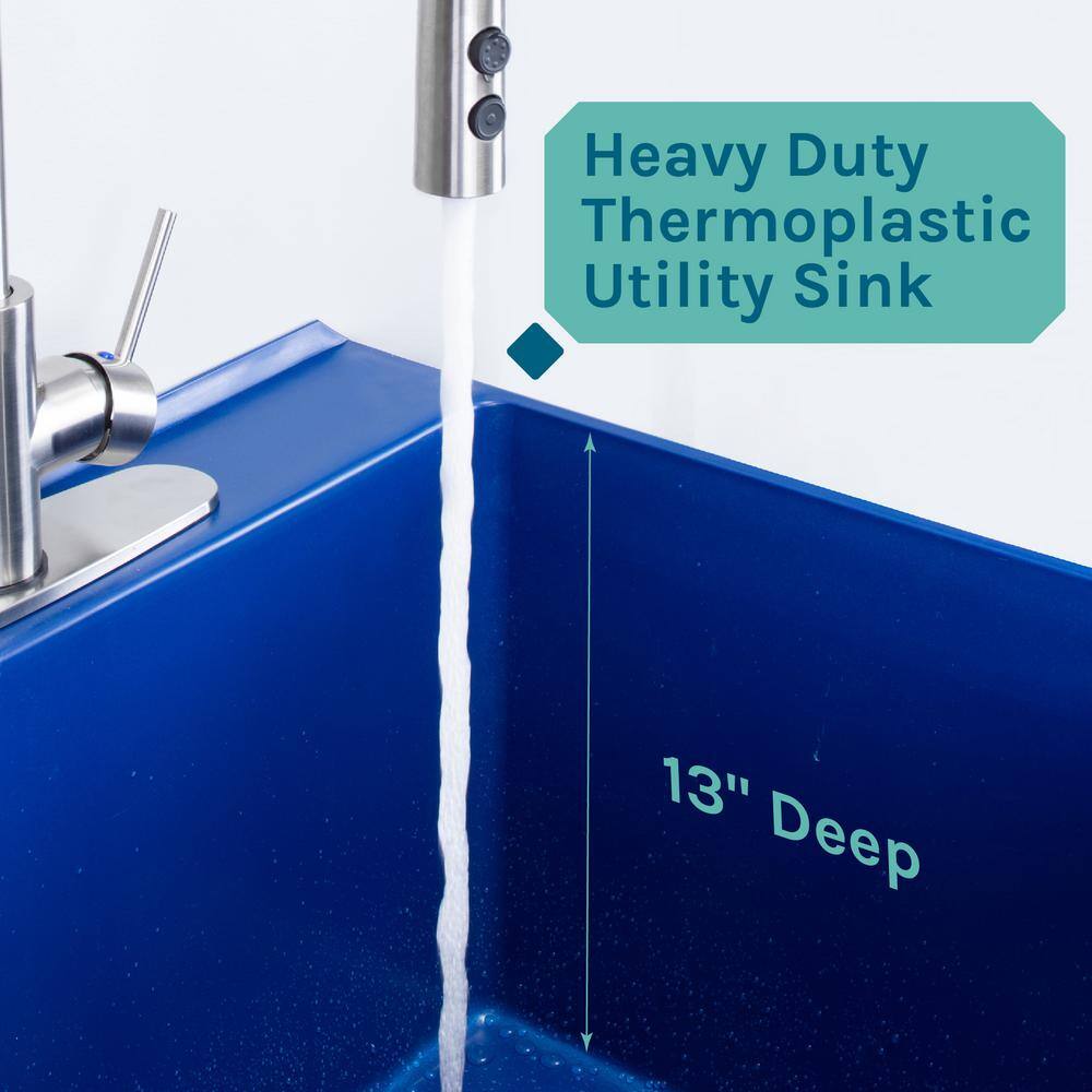 TEHILA 22.875 in. x 23.5 in. Blue Thermoplastic Utility Sink with Stainless Steel Pull-Down Faucet