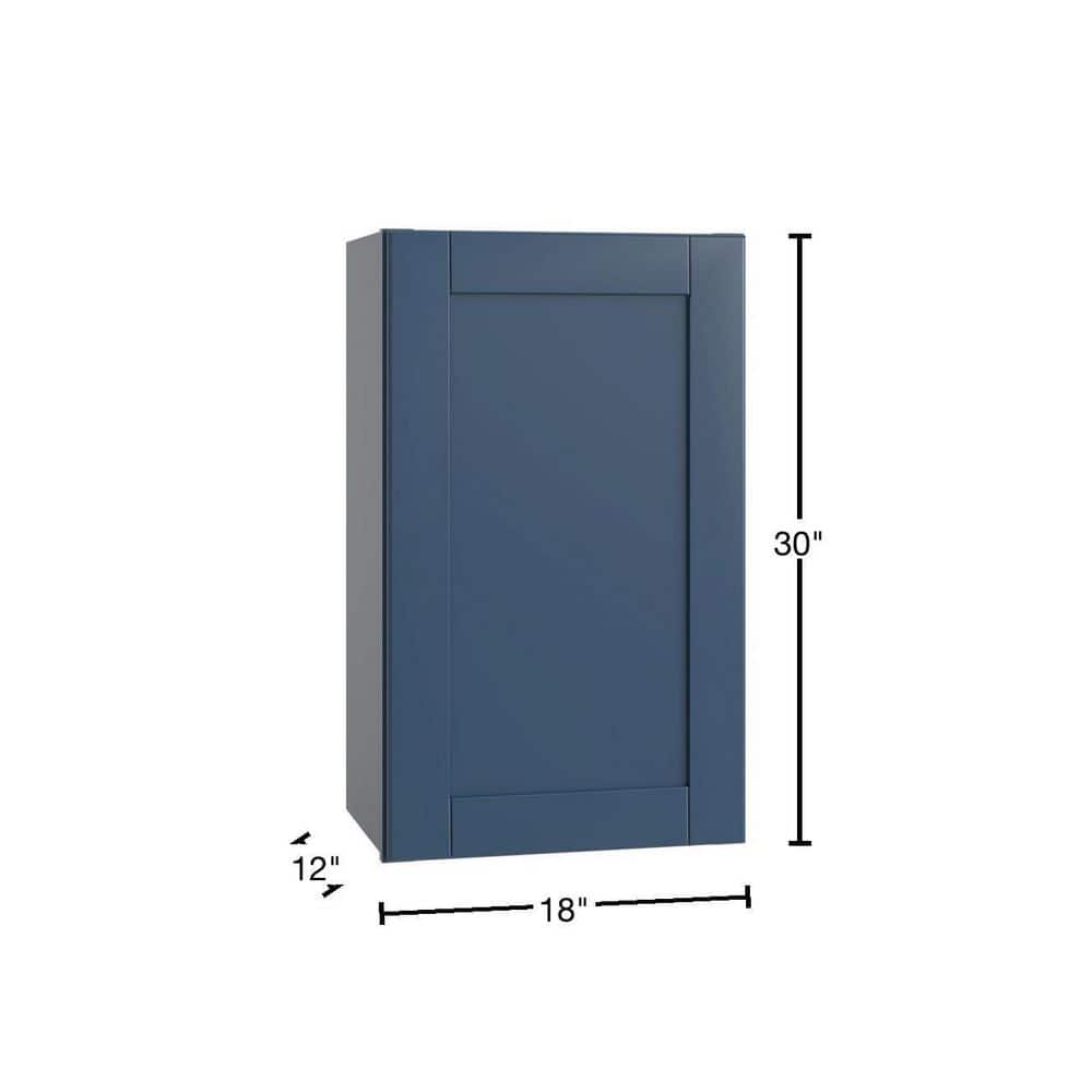 Contractor Express Cabinets Arlington Vessel Blue Plywood Shaker Stock Assembled Wall Kitchen Cabinet Soft Close Left 18 in W x 12 in D x 30 in H
