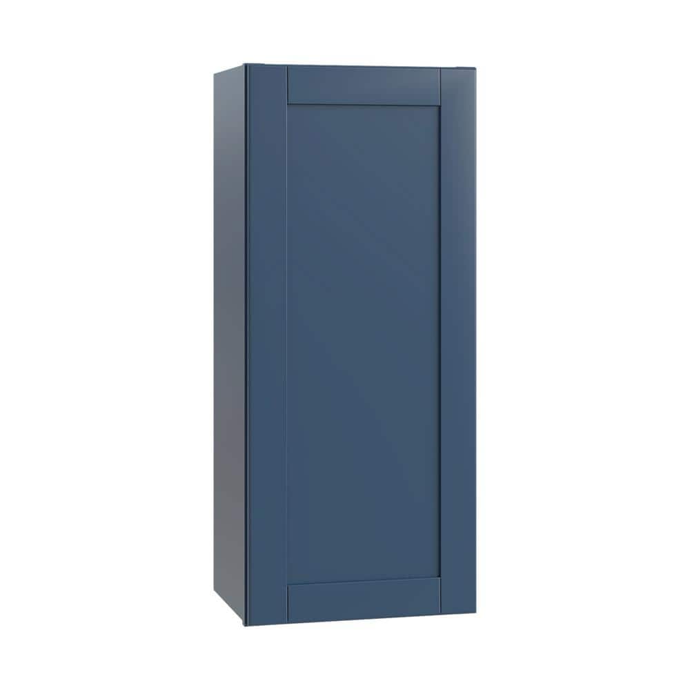 Contractor Express Cabinets Arlington Vessel Blue Plywood Shaker Stock Assembled Wall Kitchen Cabinet Soft Close Left 18 in W x 12 in D x 36 in H