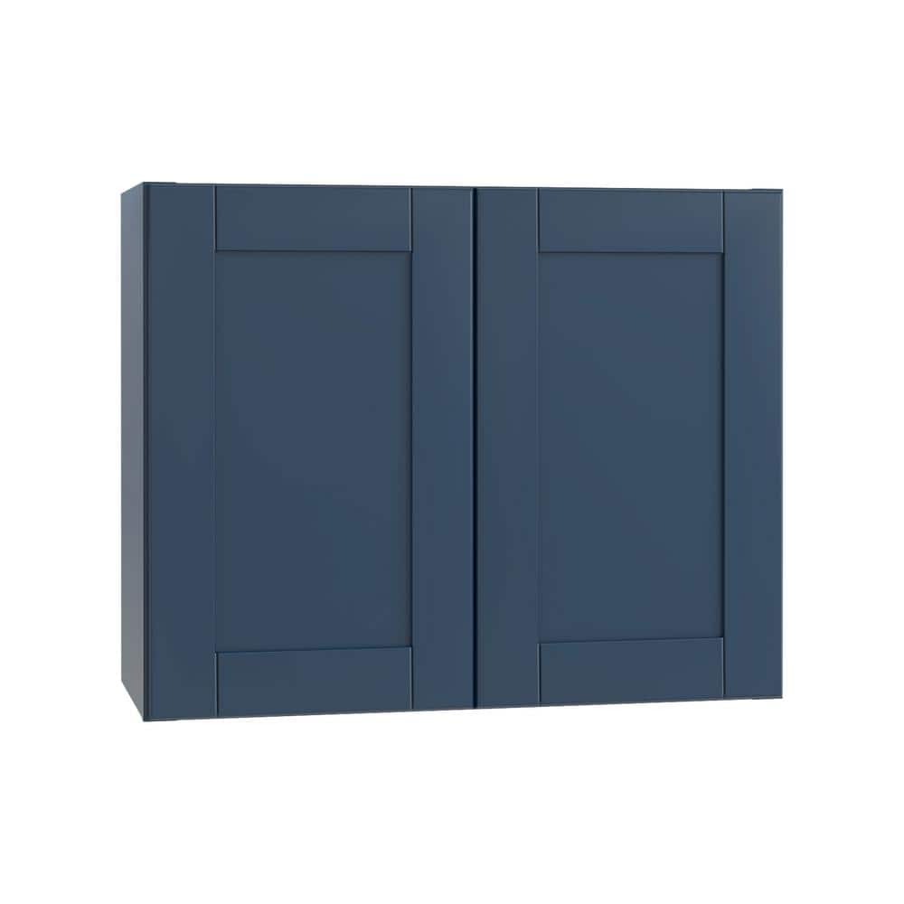 Contractor Express Cabinets Arlington Vessel Blue Plywood Shaker Stock Assembled Wall Kitchen Cabinet Soft Close 30 in W x 12 in D x 24 in H