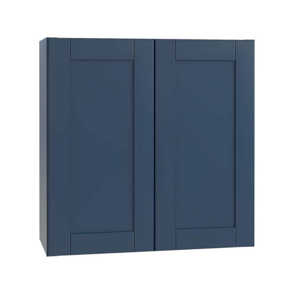 Contractor Express Cabinets Arlington Vessel Blue Plywood Shaker Stock Assembled Wall Kitchen Cabinet Soft Close 33 in W x 12 in D x 30 in H