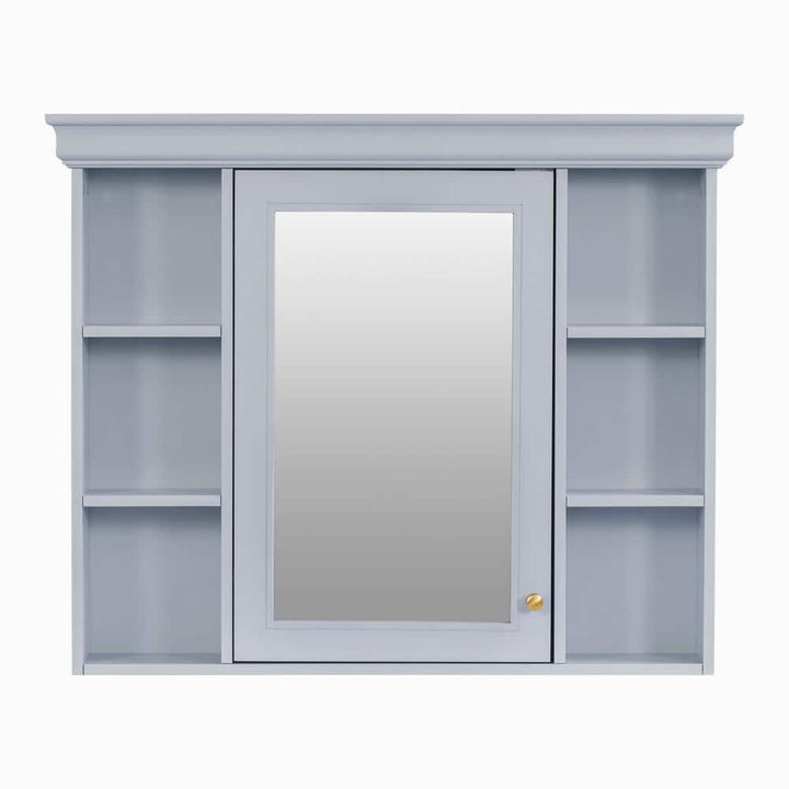 Tileon 35.50 in. W x 28.74 in. H Rectangular MDF Medicine Cabinet with Mirror, Storage Cabinet with 6 Open Shelves-Blue
