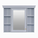 Zeus & Ruta 35 in. W x 28 in. H Rectangular Wood Medicine Cabinet with Mirror and 6 Open Shelves in Blue