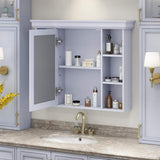 Zeus & Ruta 35 in. W x 28 in. H Rectangular Wood Medicine Cabinet with Mirror and 6 Open Shelves in Blue