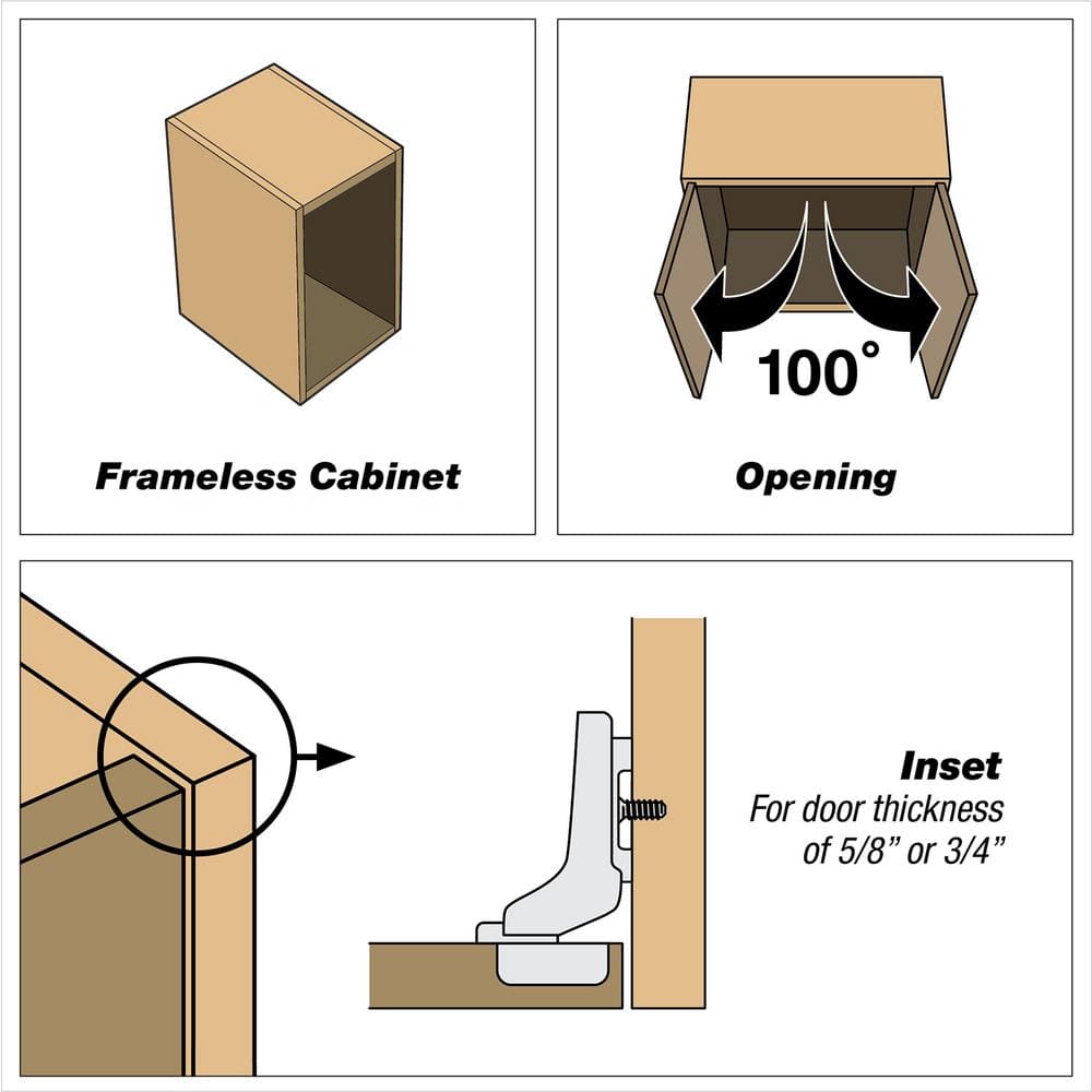 Blum CLIP 35 mm Full Inset Frameless Cabinet Hinges, Spring-Closing, Nickel (2-Pack)