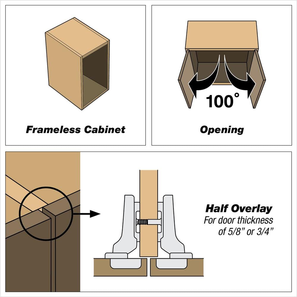 Blum Modul 35 mm Half Overlay Frameless Cabinet Hinges, Spring-Closing, Nickel (2-Pack)