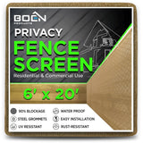 BOEN 6 ft. x 20 ft. Beige Privacy Fence Screen Netting Mesh with Reinforced Grommet for Chain link Garden Fence