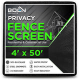 BOEN 4 ft. x 50 ft. Black Privacy Fence Screen Netting Mesh with Reinforced Grommet for Chain link Garden Fence