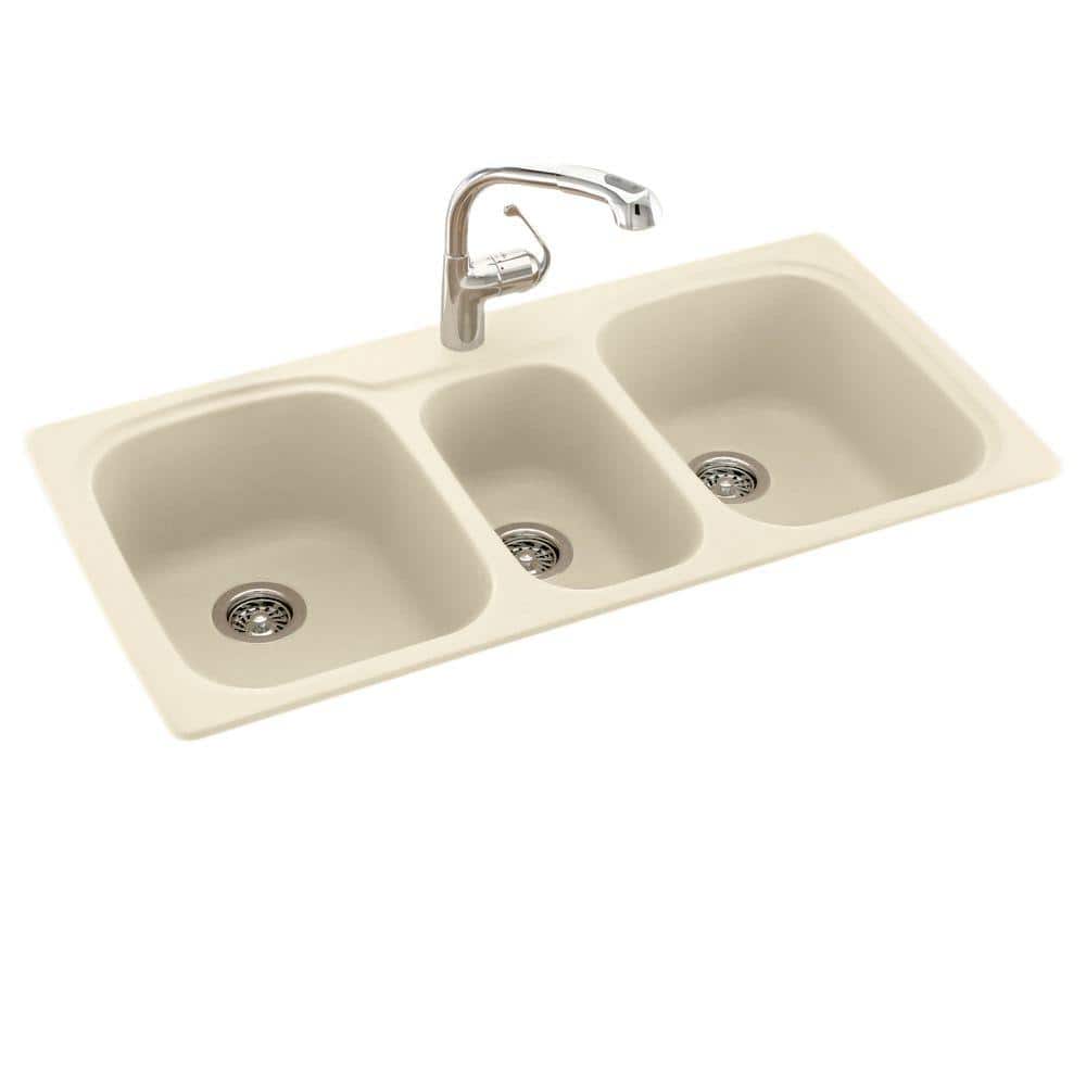 Swan Drop-In/Undermount Solid Surface 44 in. 1-Hole 40/20/40 Triple Bowl Kitchen Sink in Gray Granite