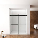 Boosicavelly Double Sliding Frameless Shower Door in Matte Black Finish with Clear Glass 60 in. W x 70 in. H