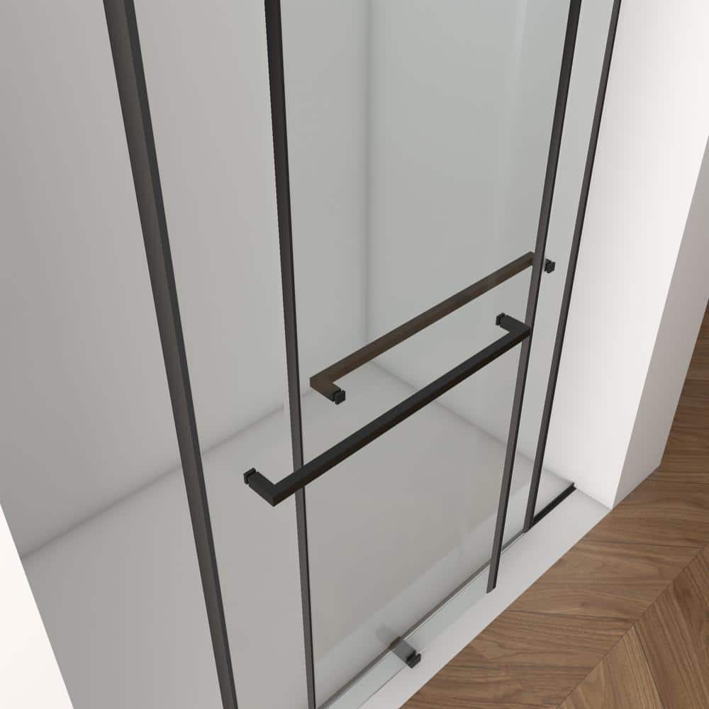 Boosicavelly Double Sliding Frameless Shower Door in Matte Black Finish with Clear Glass 60 in. W x 70 in. H