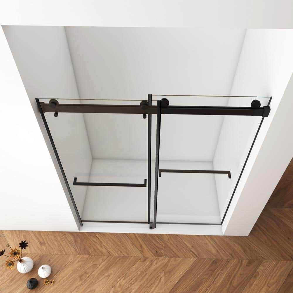 Boosicavelly Double Sliding Frameless Shower Door in Matte Black Finish with Clear Glass 60 in. W x 70 in. H
