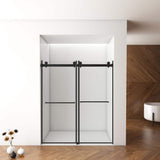 Boosicavelly Double Sliding Frameless Shower Door in Matte Black Finish with Clear Glass 60 in. W x 70 in. H