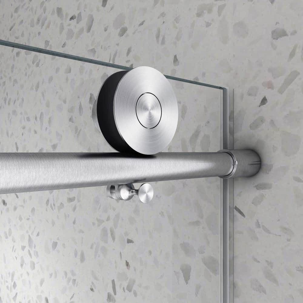 Boosicavelly Single Sliding Frameless Shower Door in Brushed Nickel Finish with Frosted Glass 60 in. W x 76 in. H