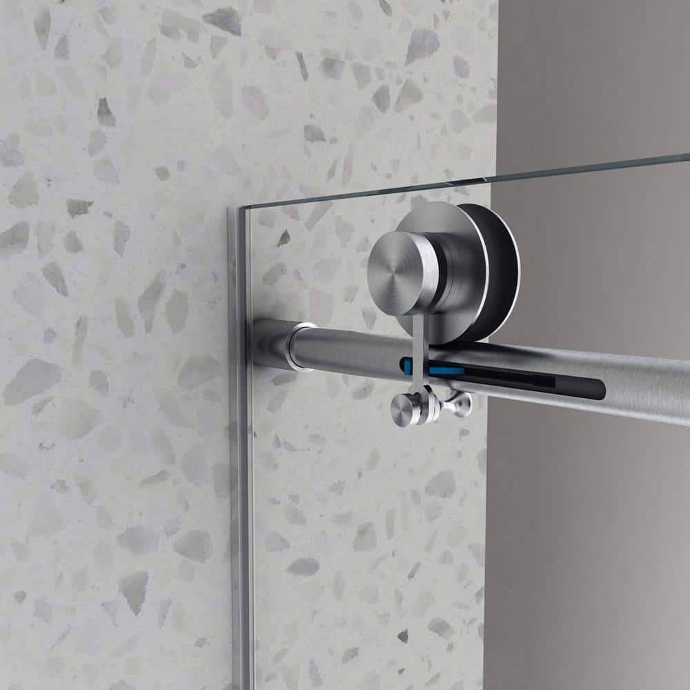 Boosicavelly Single Sliding Frameless Shower Door in Brushed Nickel Finish with Frosted Glass 60 in. W x 76 in. H