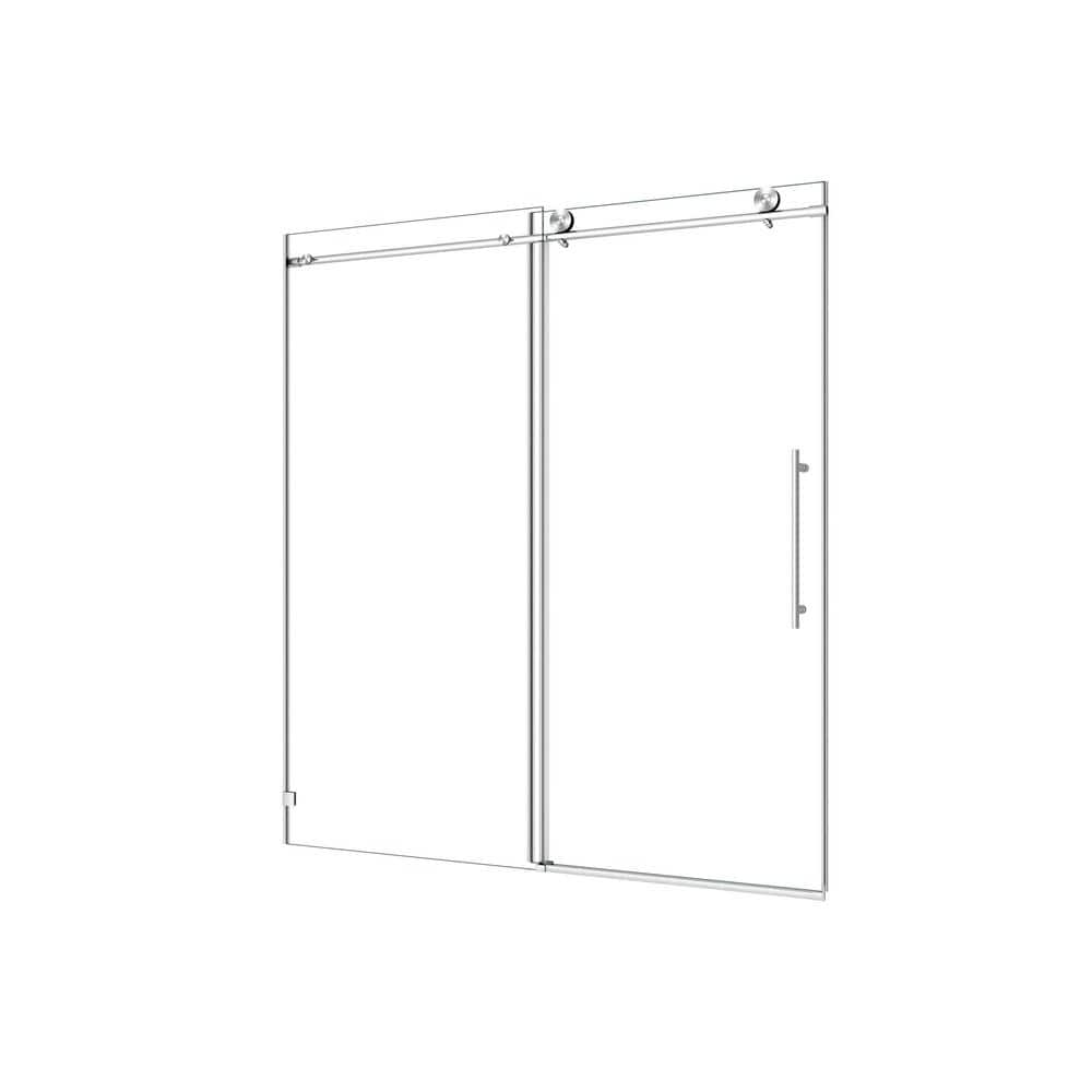 Boosicavelly Single Sliding Frameless Shower Door in Brushed Nickel Finish with Frosted Glass 60 in. W x 76 in. H
