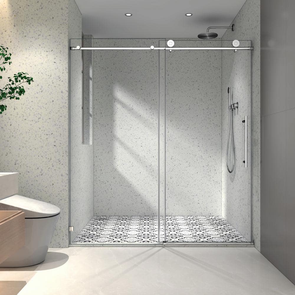 Boosicavelly Single Sliding Frameless Shower Door in Brushed Nickel Finish with Frosted Glass 60 in. W x 76 in. H
