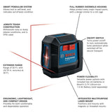 Bosch 50 ft. Dual Power Battery Red Beam Self-Leveling Cross-Line Laser Level