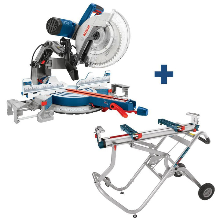 Bosch 15 Amp 12 in. Corded Dual-Bevel Sliding Glide Miter Saw Combo Kit with Gravity-Rise Wheeled Stand