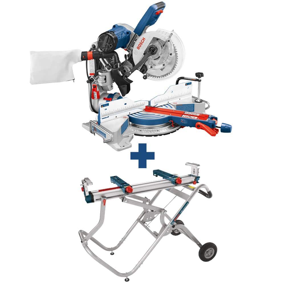 Bosch 15 Amp Corded 10 in. Dual-Bevel Sliding Glide Miter Saw with 60-Tooth Blade and Gravity-Rise Stand (CM10GD + T4B)