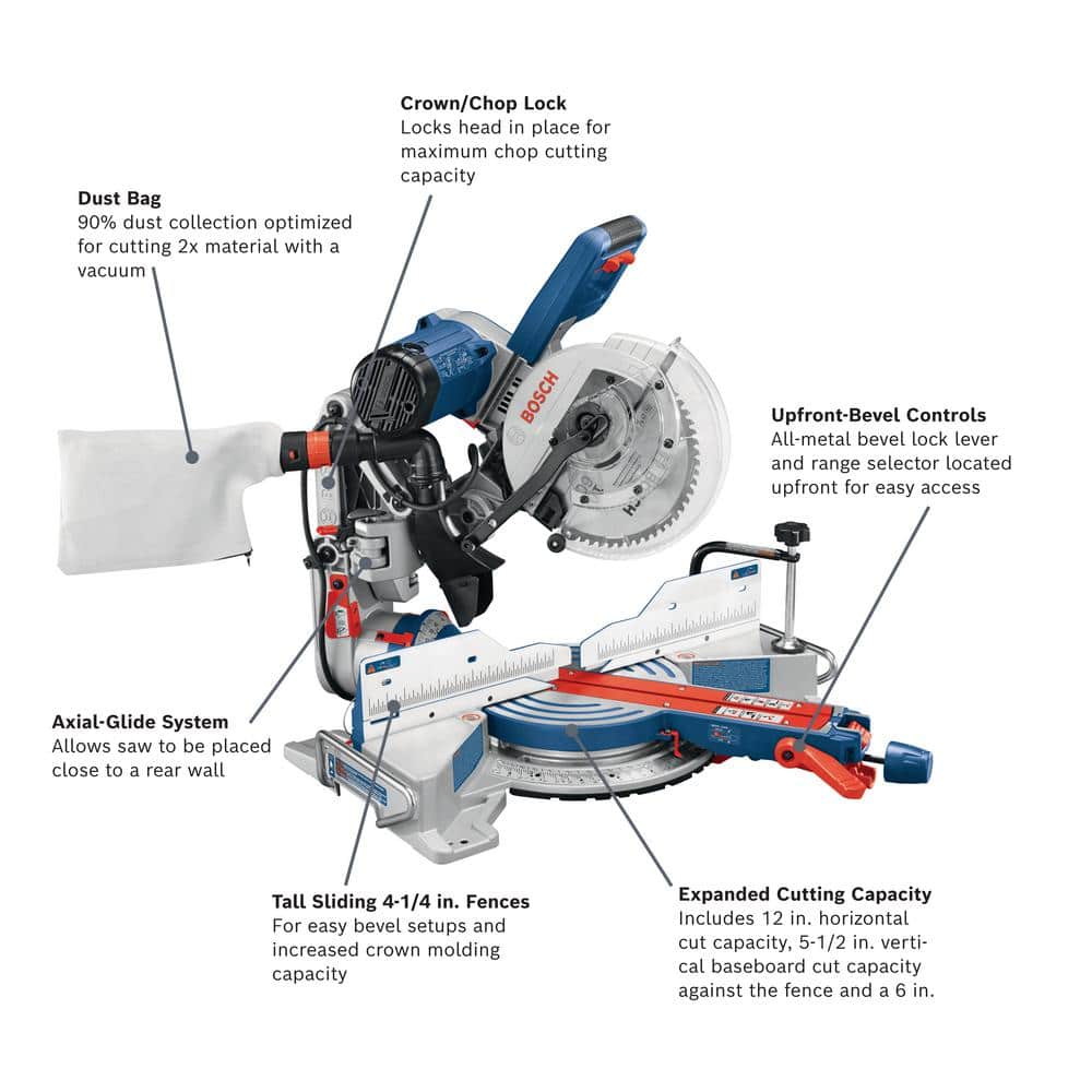 Bosch 15 Amp Corded 10 in. Dual-Bevel Sliding Glide Miter Saw with 60-Tooth Blade and Gravity-Rise Stand (CM10GD + T4B)