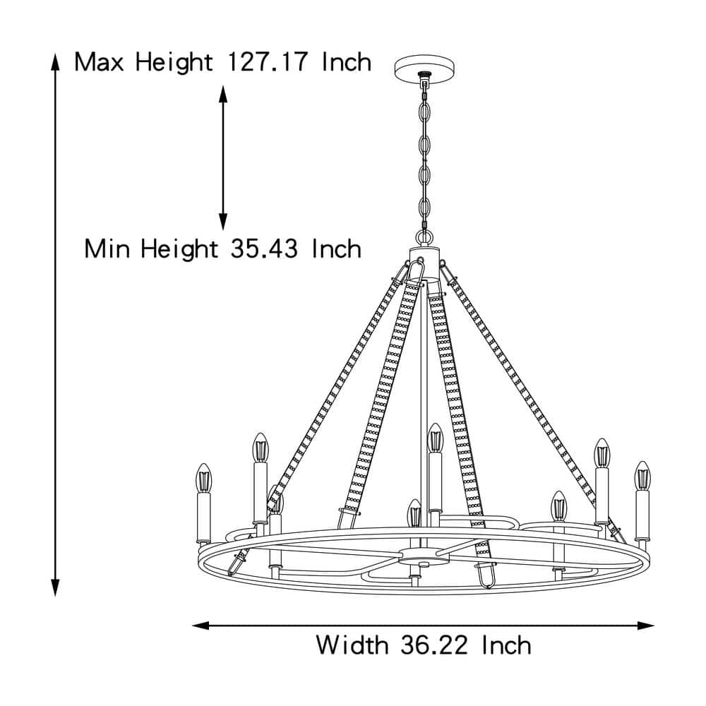 Vanity Art 8 -Light Wagon Wheel Candle Style Chandelier in Brass Dust