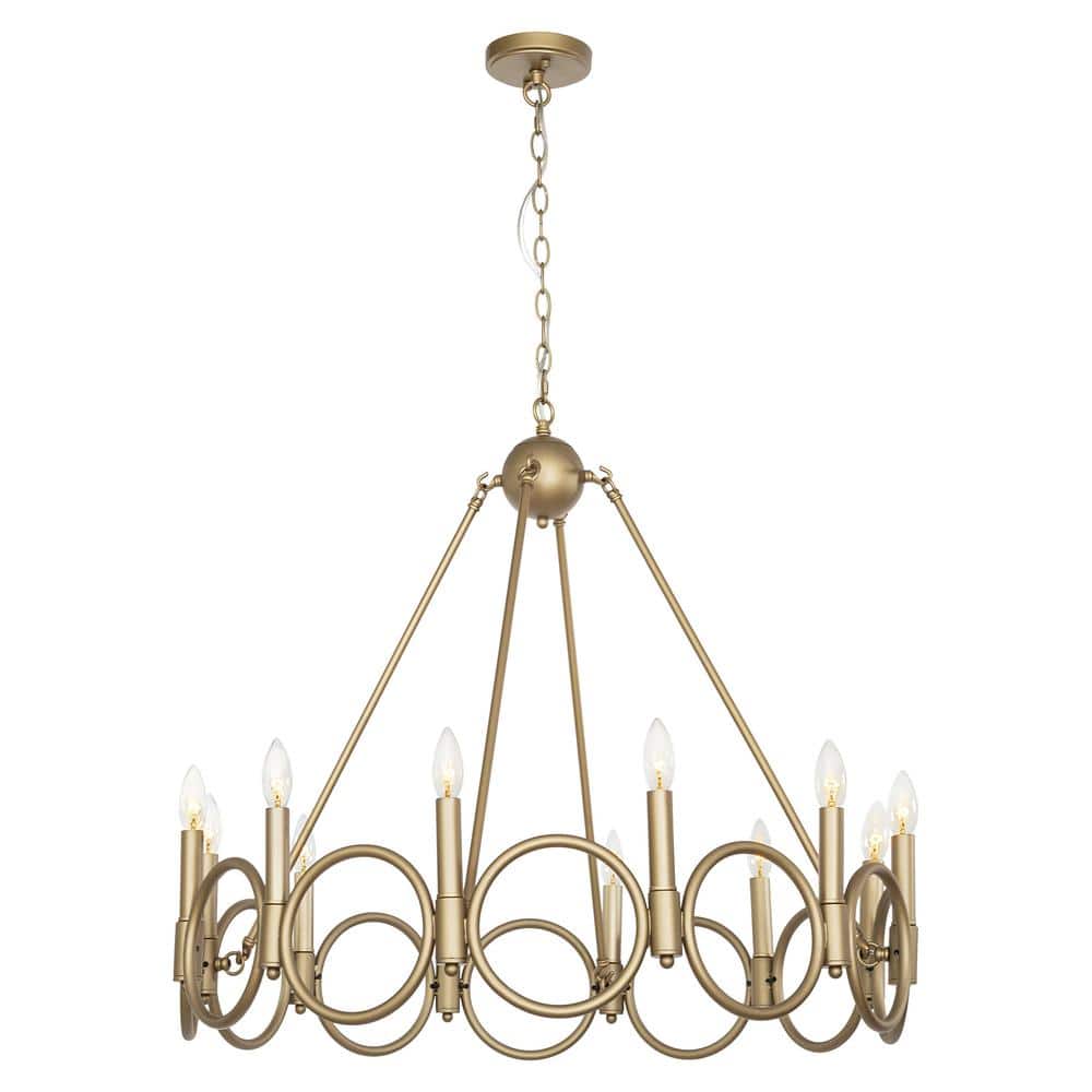 Vanity Art 12 -Light Wagon Wheel Candle Style Chandelier in Brass Dust