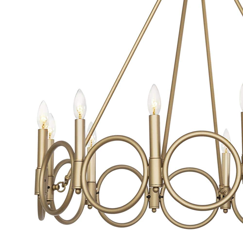 Vanity Art 12 -Light Wagon Wheel Candle Style Chandelier in Brass Dust