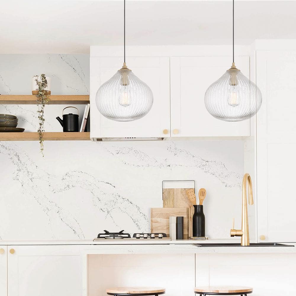 Vanity Art Bayonne 1-Light Brass Dust Pendant with Glass Globe Shade