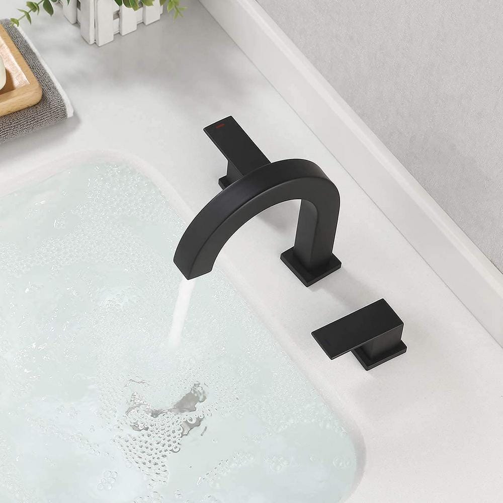 Commercial Metering Double Handle Bathroom Sink Faucet in Matte Black Brass