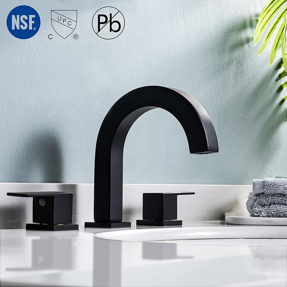 Commercial Metering Double Handle Bathroom Sink Faucet in Matte Black Brass