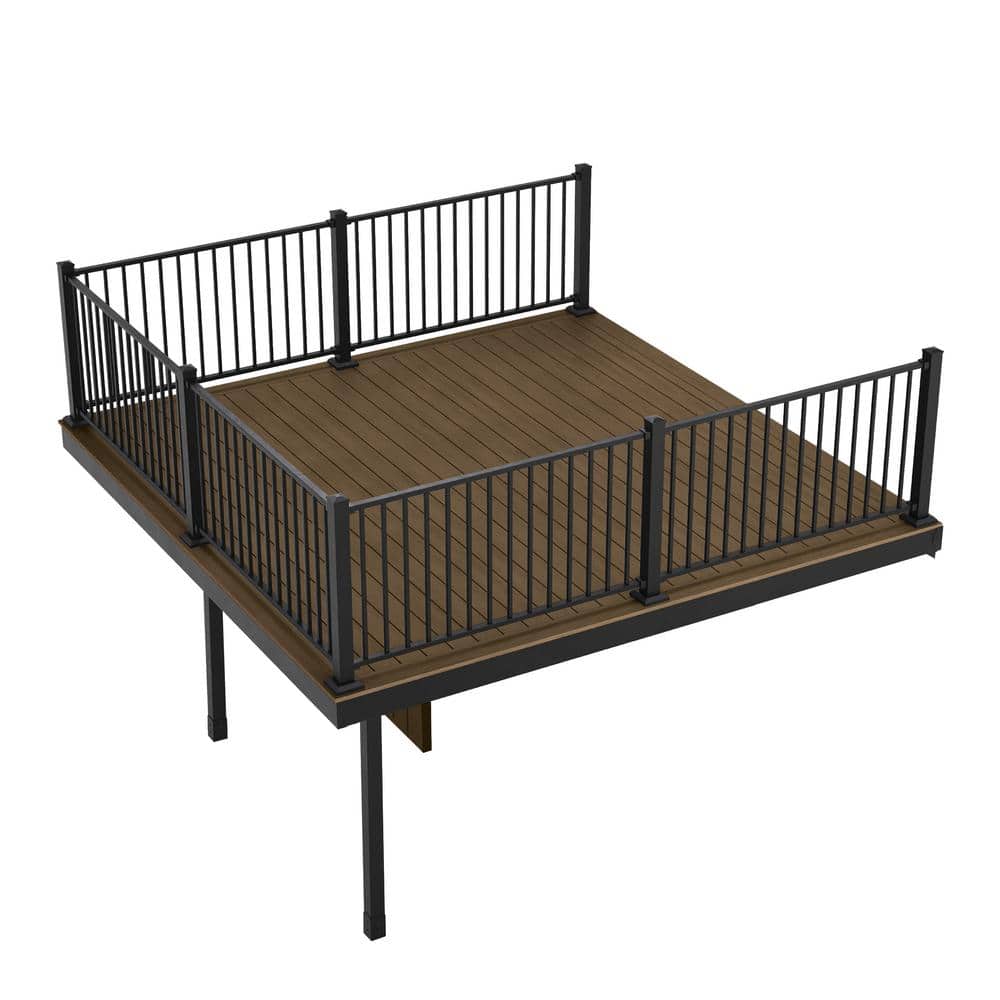 FORTRESS Apex Attached 12 ft. x 12 ft. Brazilian Teak PVC Deck Kit with Steel Framing and Aluminum Railing