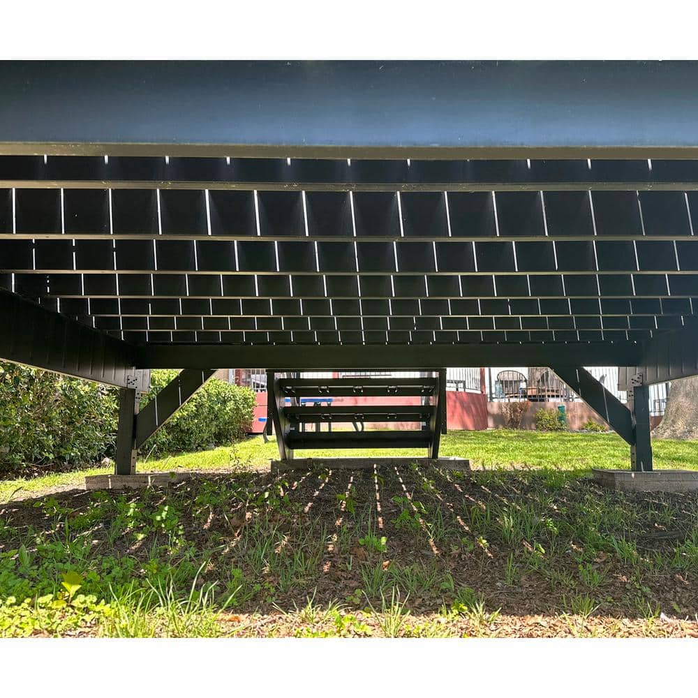 FORTRESS Apex Attached 12 ft. x 12 ft. Brazilian Teak PVC Deck Kit and 3-Step Stair Kit with Steel Framing and Aluminum Railing