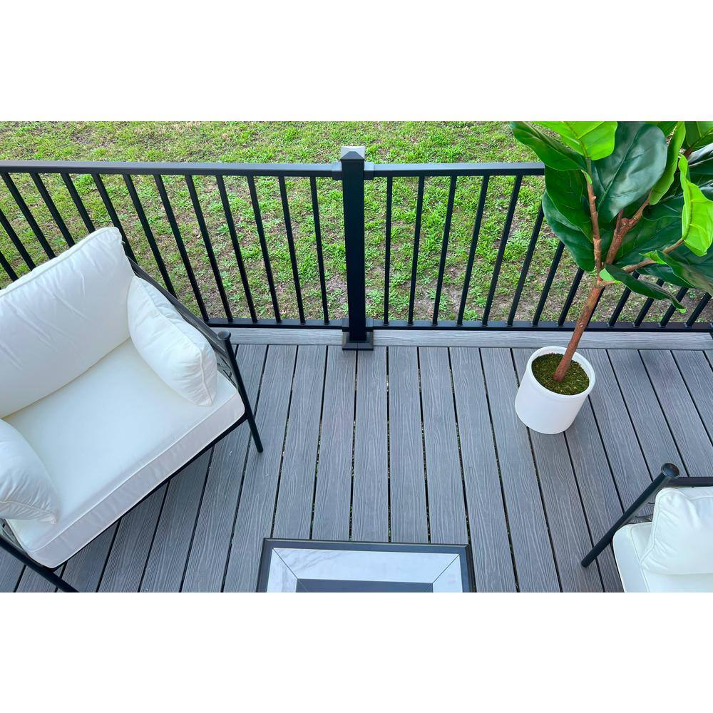 FORTRESS Apex Attached 12 ft. x 12 ft. Brazilian Teak PVC Deck Kit and 5-Step Stair Kit with Steel Framing and Aluminum Railing