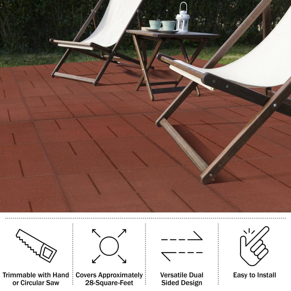 Pure Garden 5.33 ft. x 5.33 ft. Rubber Deck Tile in Brick Red (28 sq. ft.) (8-Pack)