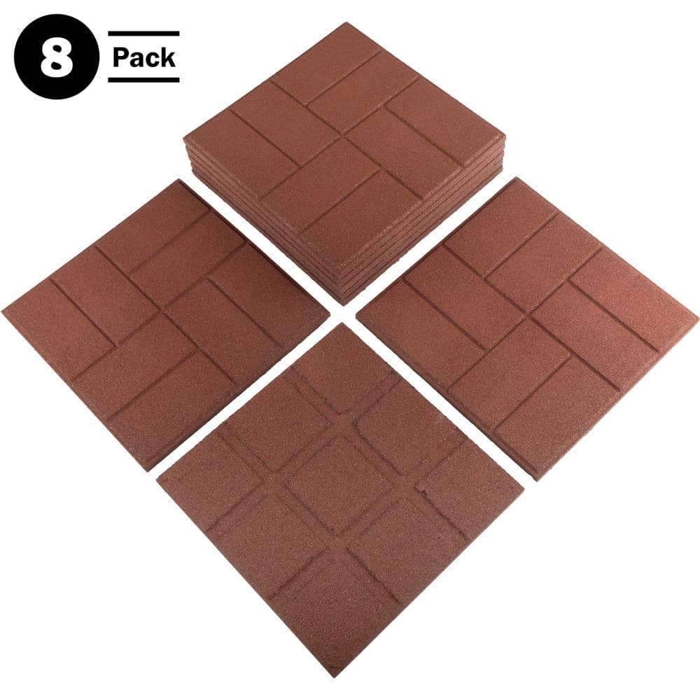 Pure Garden 5.33 ft. x 5.33 ft. Rubber Deck Tile in Brick Red (28 sq. ft.) (8-Pack)