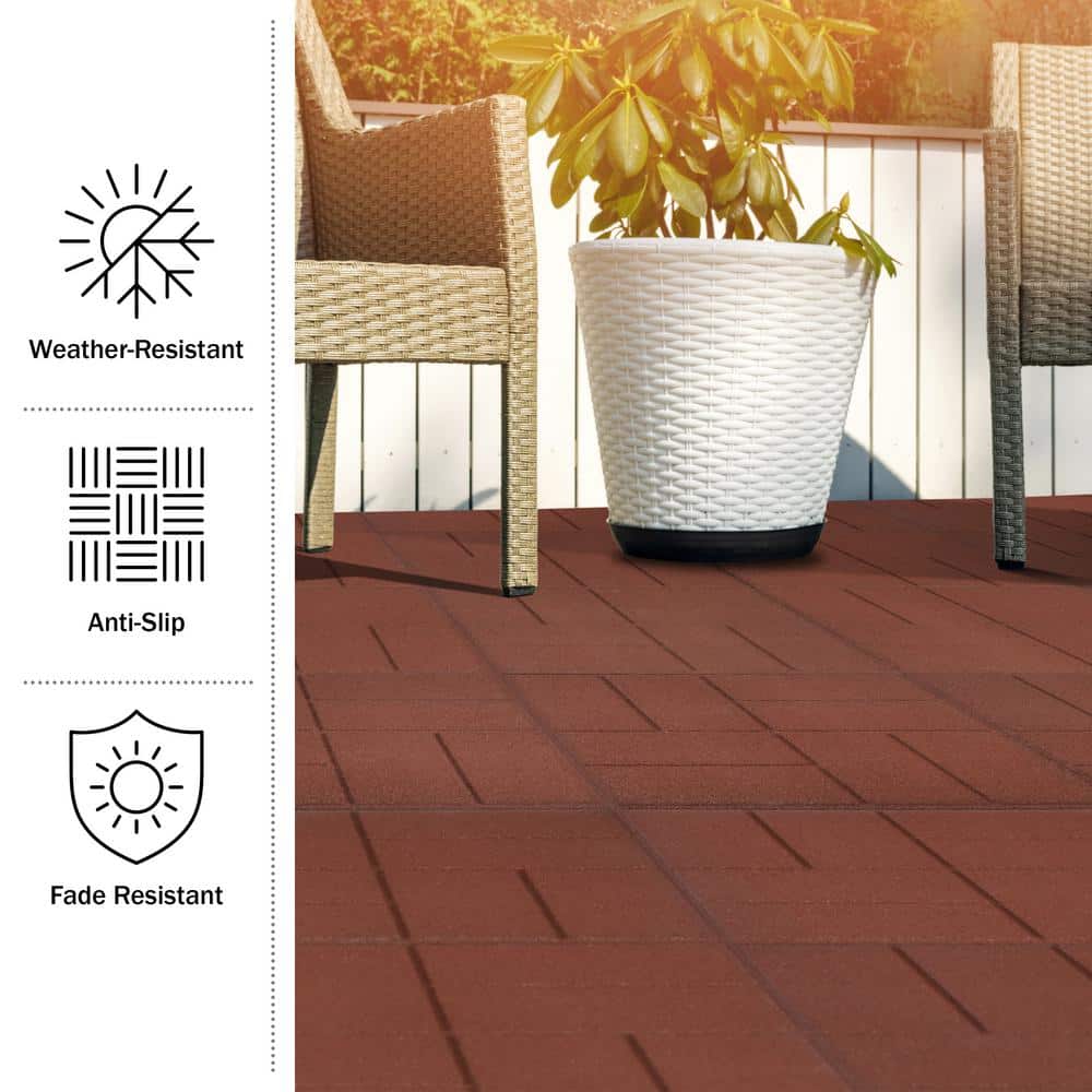 Pure Garden 5.33 ft. x 5.33 ft. Rubber Deck Tile in Brick Red (28 sq. ft.) (8-Pack)