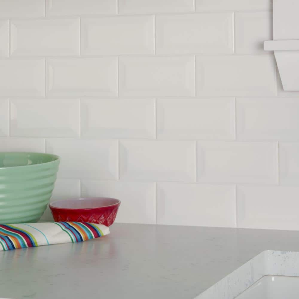 Daltile Restore 3 in. x 6 in. Ceramic Bevel Bright White Subway Tile (10 sq. ft. / case)