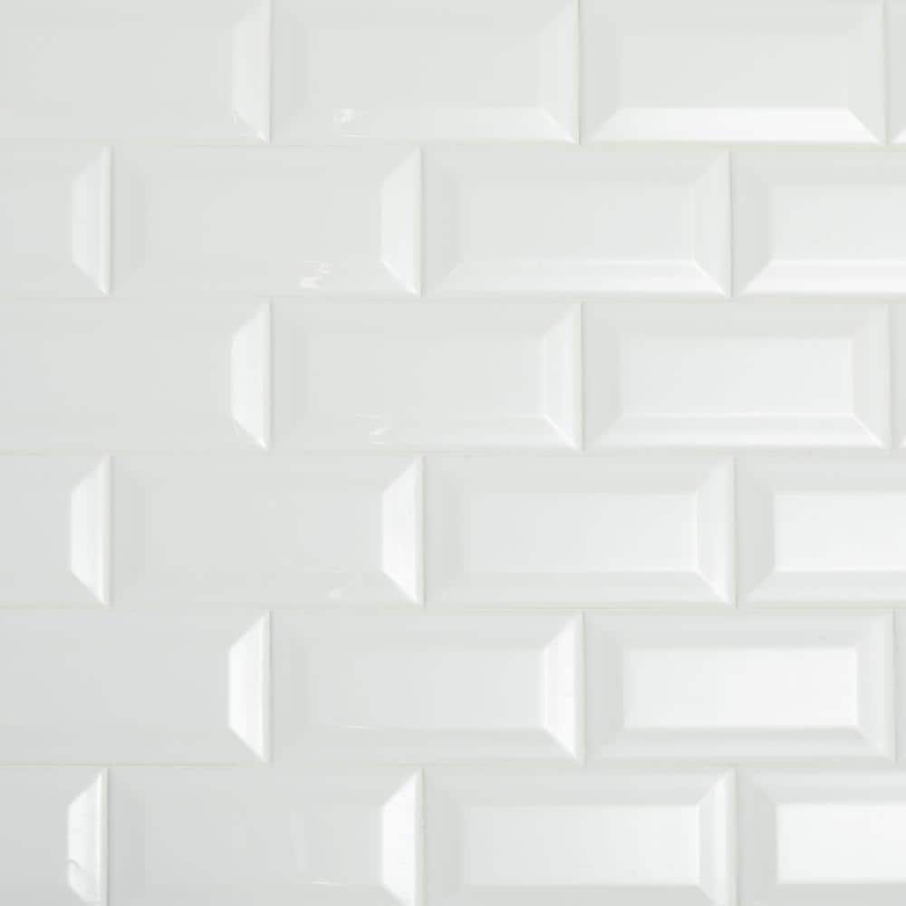 Daltile Restore Bright White 3 in. x 6 in. Ceramic Bevel Wall Tile, Glossy (10 sq. ft. per case)