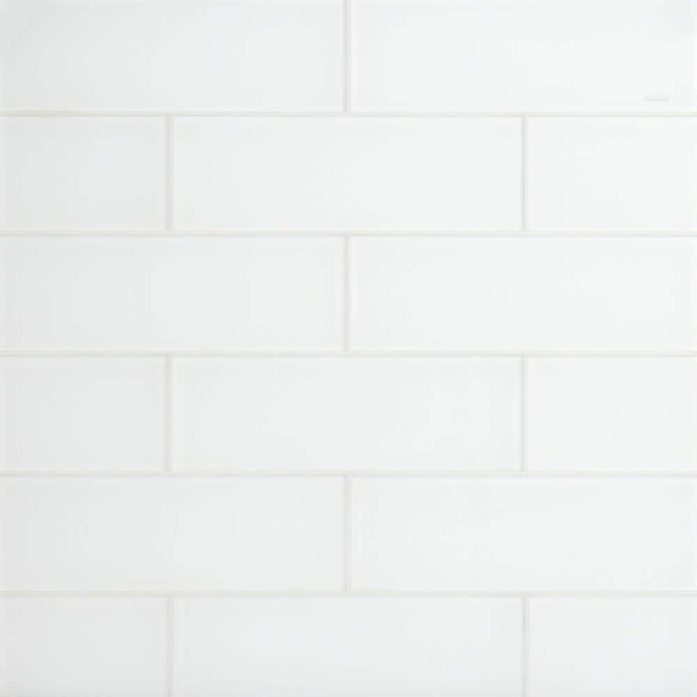 Ivy Hill Tile Contempo Bright White Frosted 4 in. x 12 in. x 8 mm Glass Subway Tile (15 pieces, 5 sq. ft./Box)