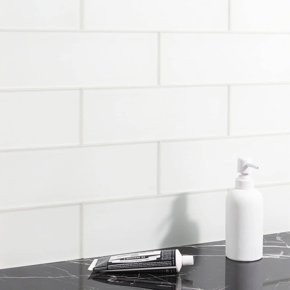 Ivy Hill Tile Contempo Bright White Frosted 4 in. x 12 in. x 8 mm Glass Subway Tile (15 pieces, 5 sq. ft./Box)