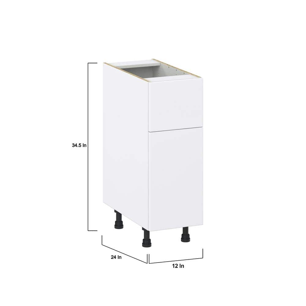 J COLLECTION Fairhope Bright White Slab Assembled Base Kitchen Cabinet with 10 in. Drawer (12 in. W X 34.5 in. H X 24 in. D)