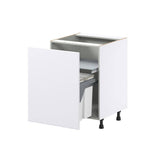 J COLLECTION Fairhope Bright White Slab Assembled 3 Waste Bins Pull out Kitchen Cabinet (24 in. W x 34.5 in. H x 24 in. D)